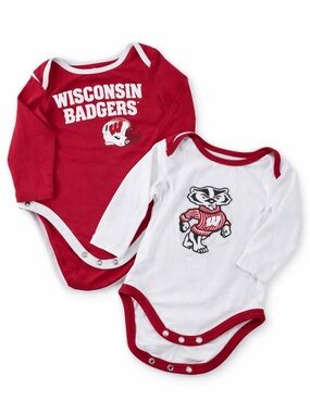 Wisconsin Badgers Infant Bodysuit Set - Red & White Baby Onesies Bundle 3 6 M